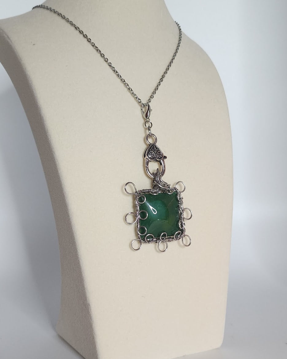 Emerald Green Square Filigree Pendant