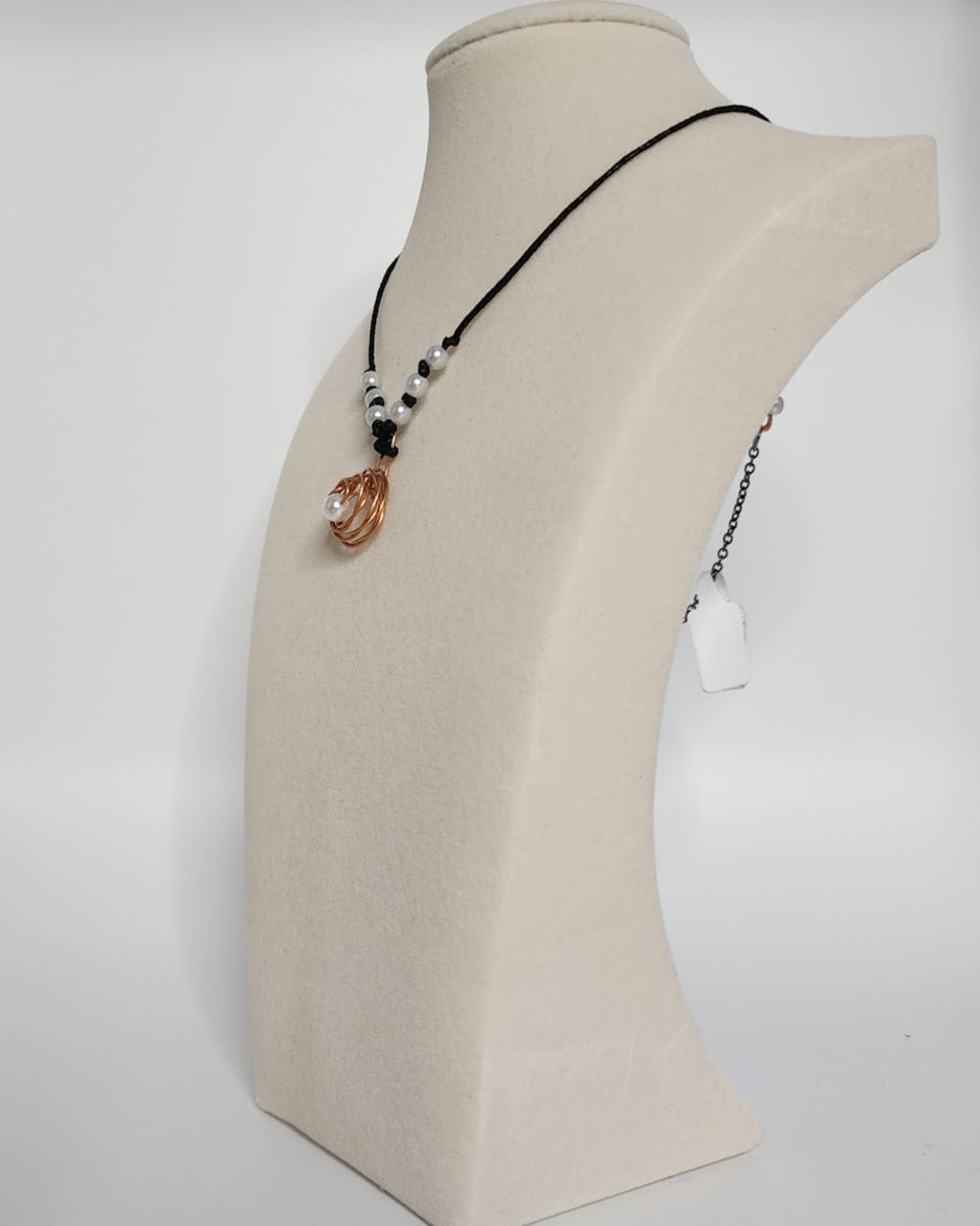 Hand-Wrapped Copper Rose Pearl Necklace