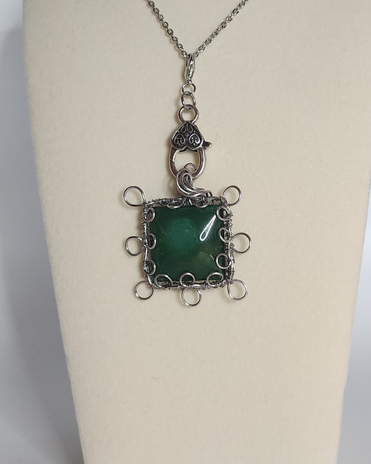 Emerald Green Square Filigree Pendant
