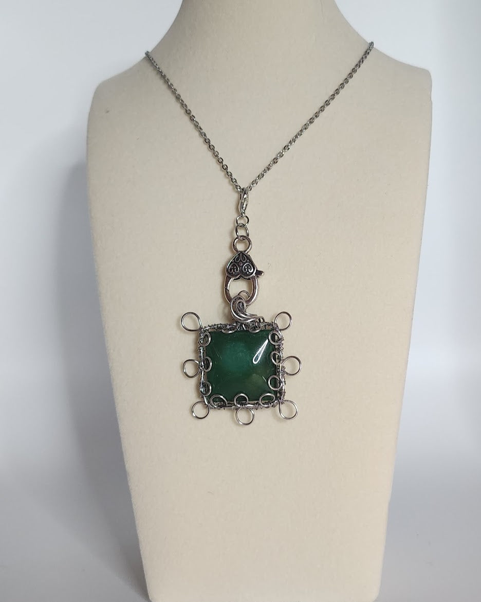 Emerald Green Square Filigree Pendant