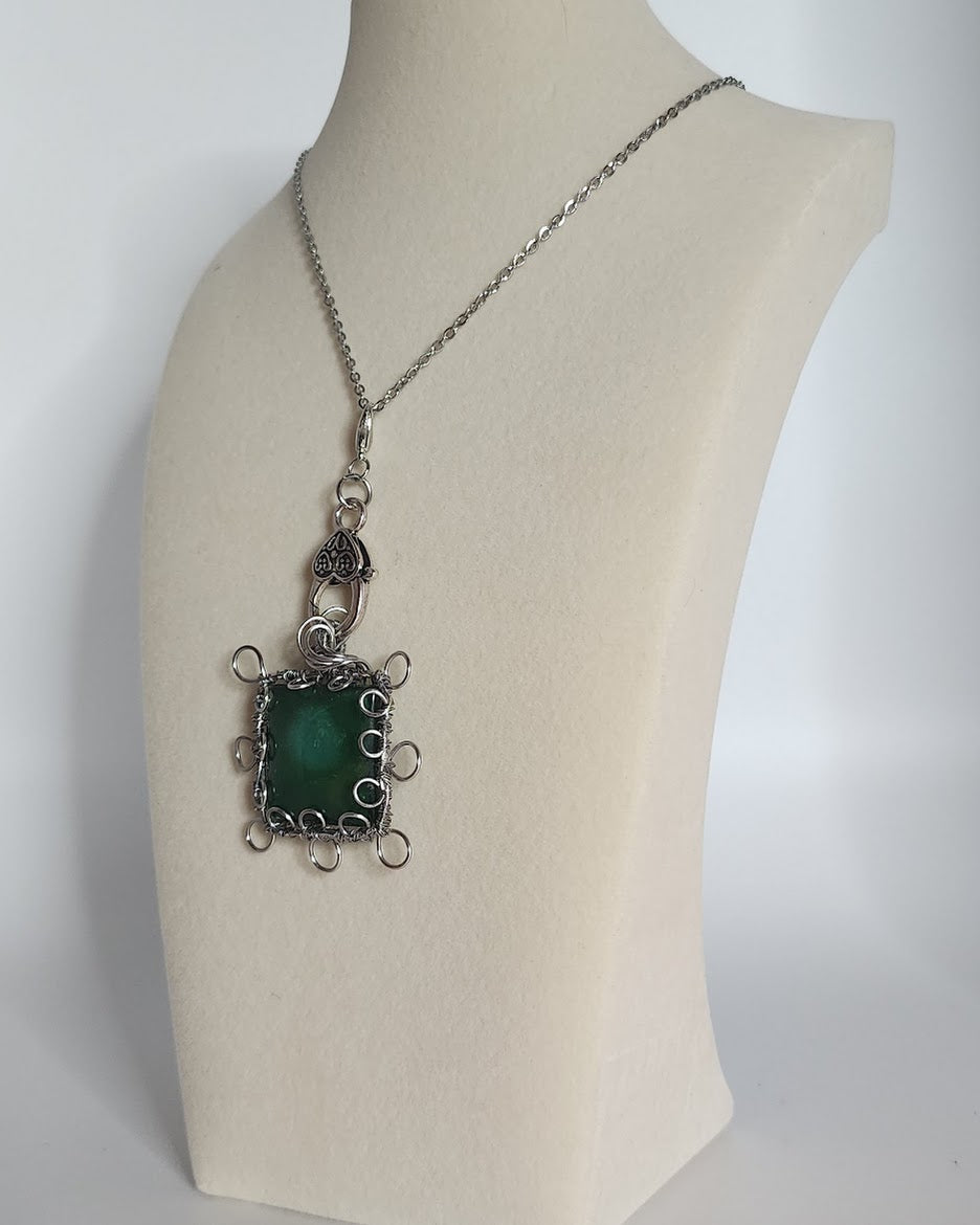 Emerald Green Square Filigree Pendant