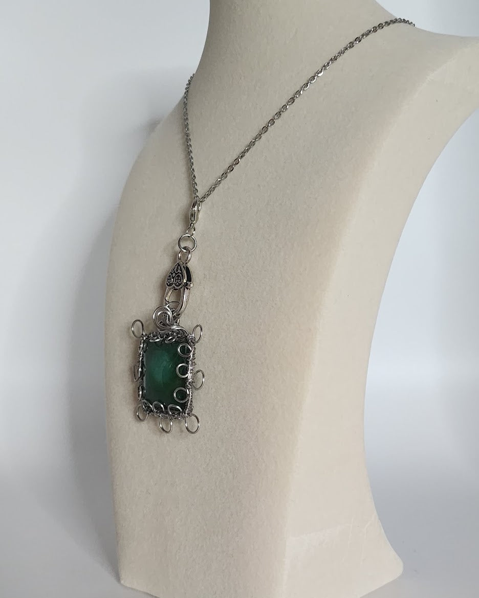 Emerald Green Square Filigree Pendant