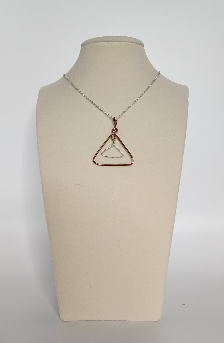 Handcrafted Mixed Metal Triangle Pendant - Art Deco Geometry