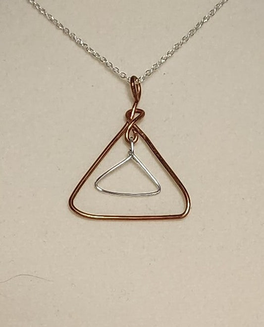 Handcrafted Mixed Metal Triangle Pendant - Art Deco Geometry