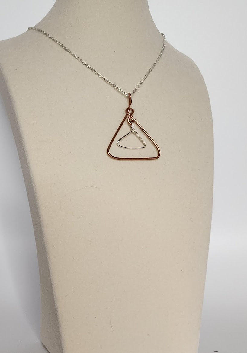 Handcrafted Mixed Metal Triangle Pendant - Art Deco Geometry