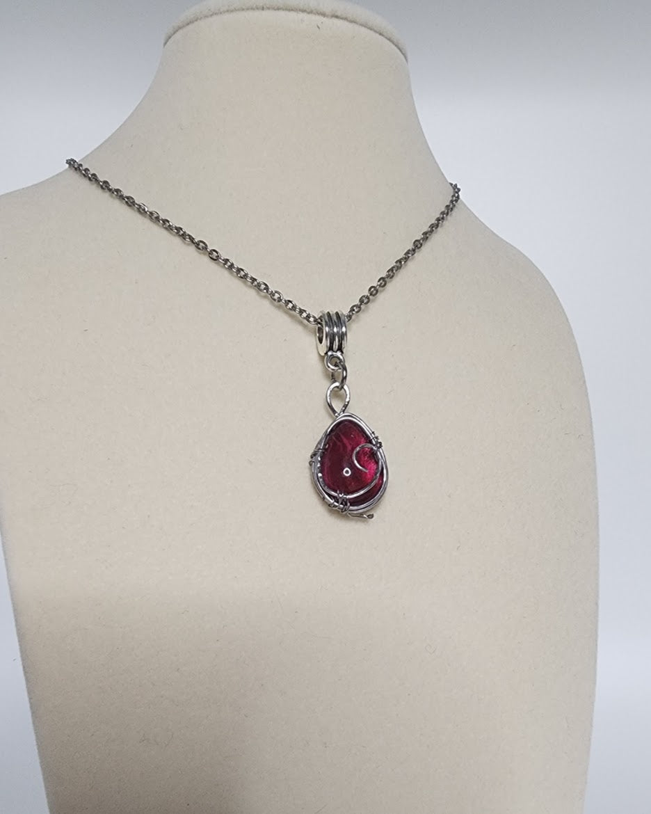 Ruby Red Teardrop Pendant with a swirl