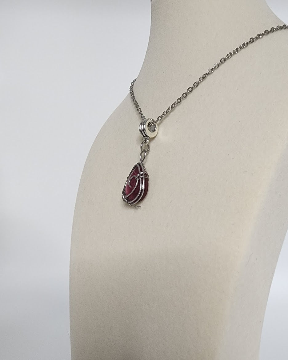 Ruby Red Teardrop Pendant with a swirl