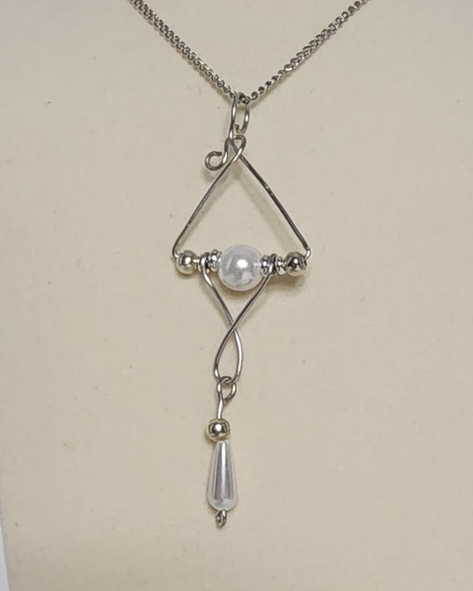 Geometric Pearl Pendant - Handmade Art Deco Inspired