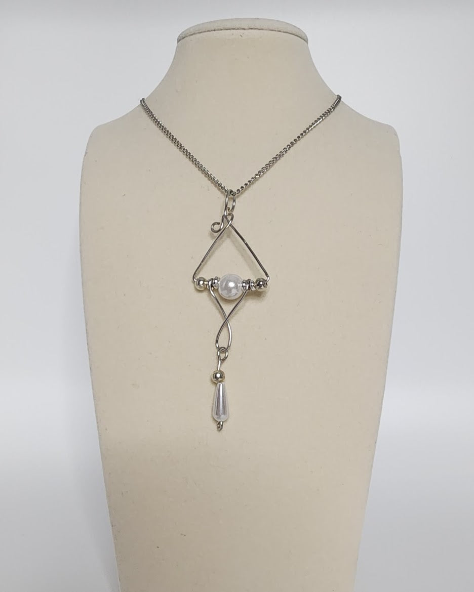 Geometric Pearl Pendant - Handmade Art Deco Inspired