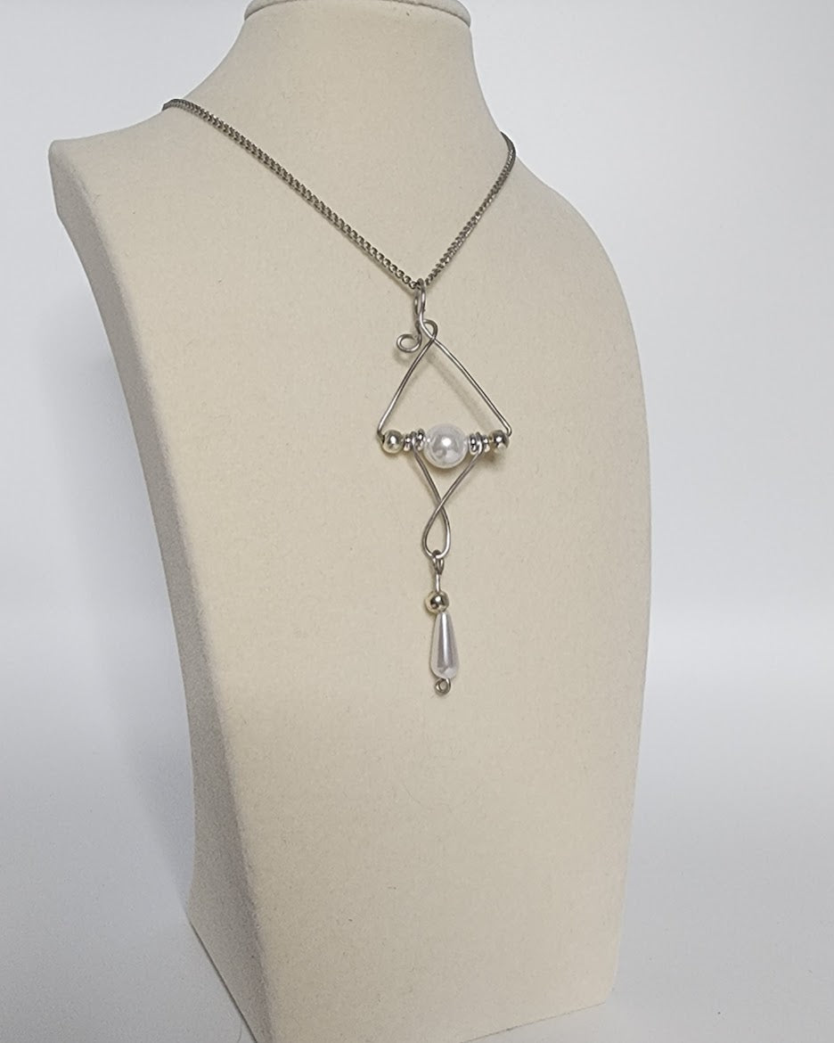 Geometric Pearl Pendant - Handmade Art Deco Inspired