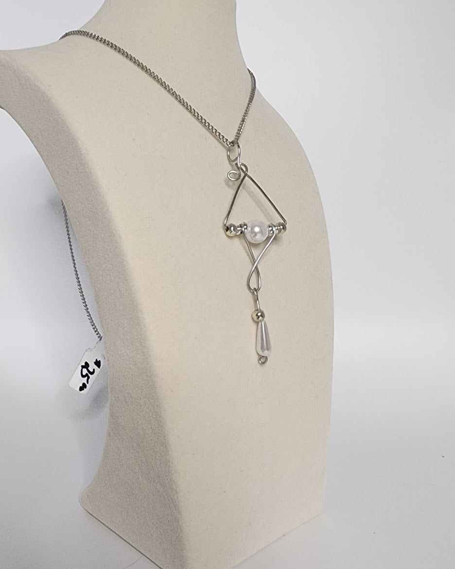 Geometric Pearl Pendant - Handmade Art Deco Inspired