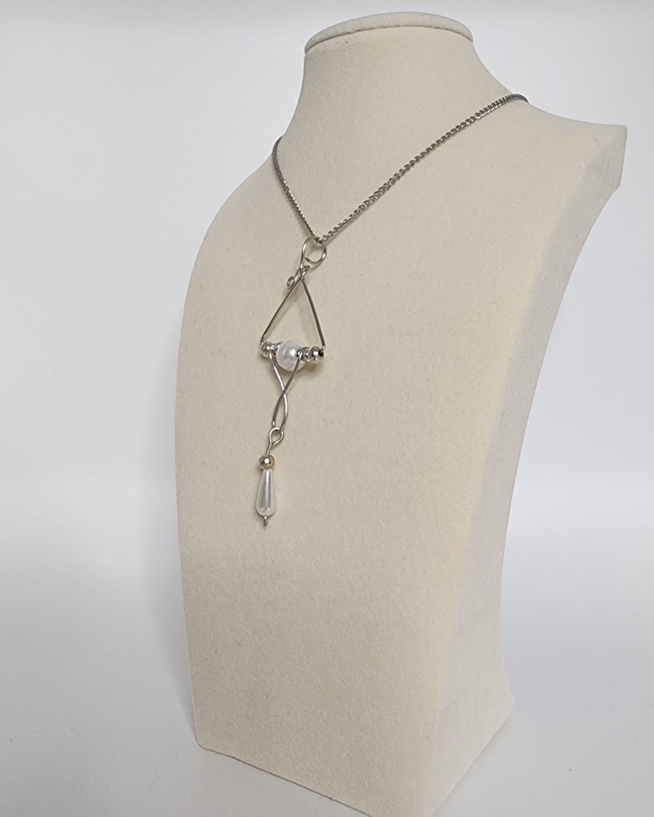 Geometric Pearl Pendant - Handmade Art Deco Inspired