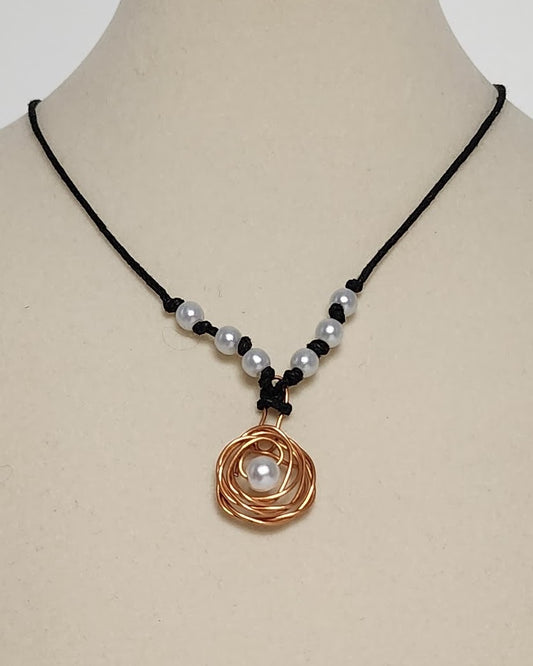 Hand-Wrapped Copper Rose Pearl Necklace