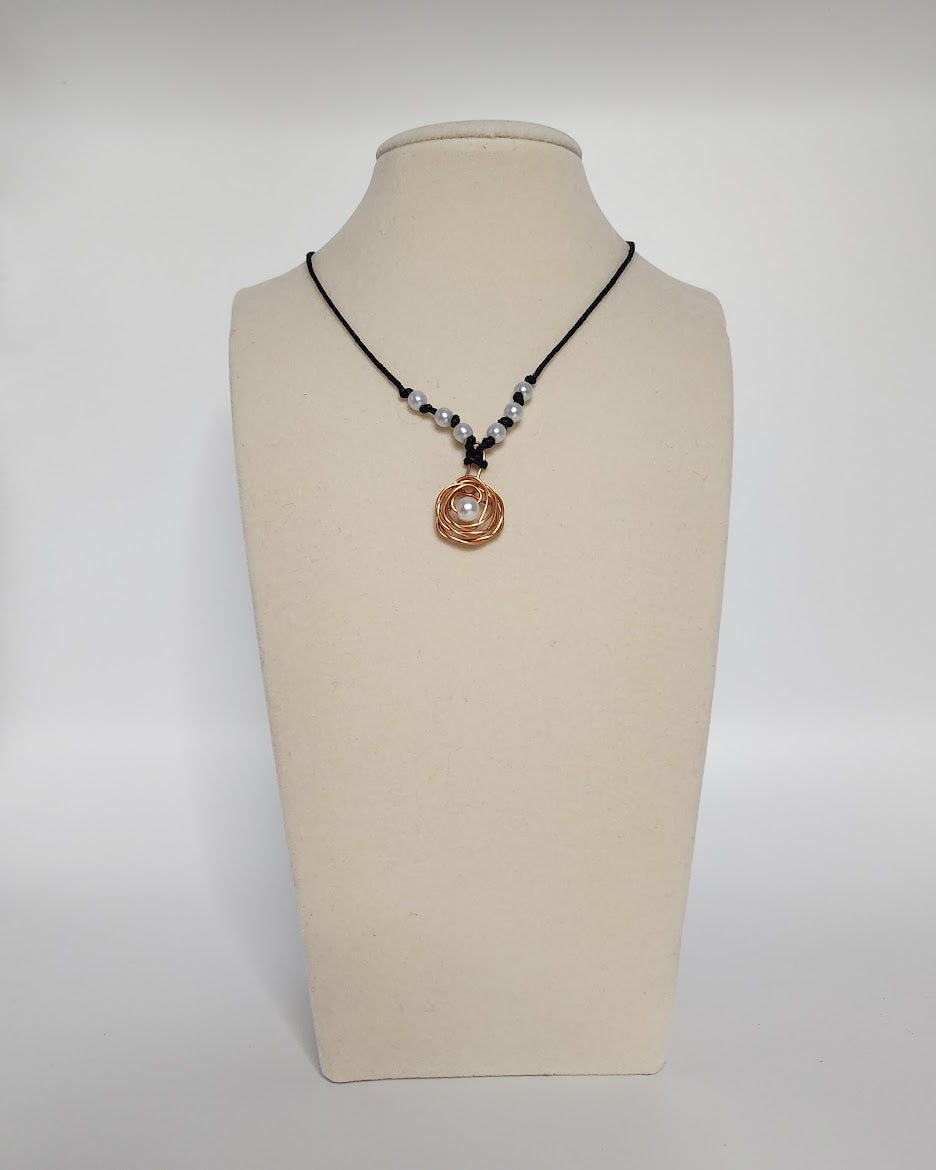 Hand-Wrapped Copper Rose Pearl Necklace