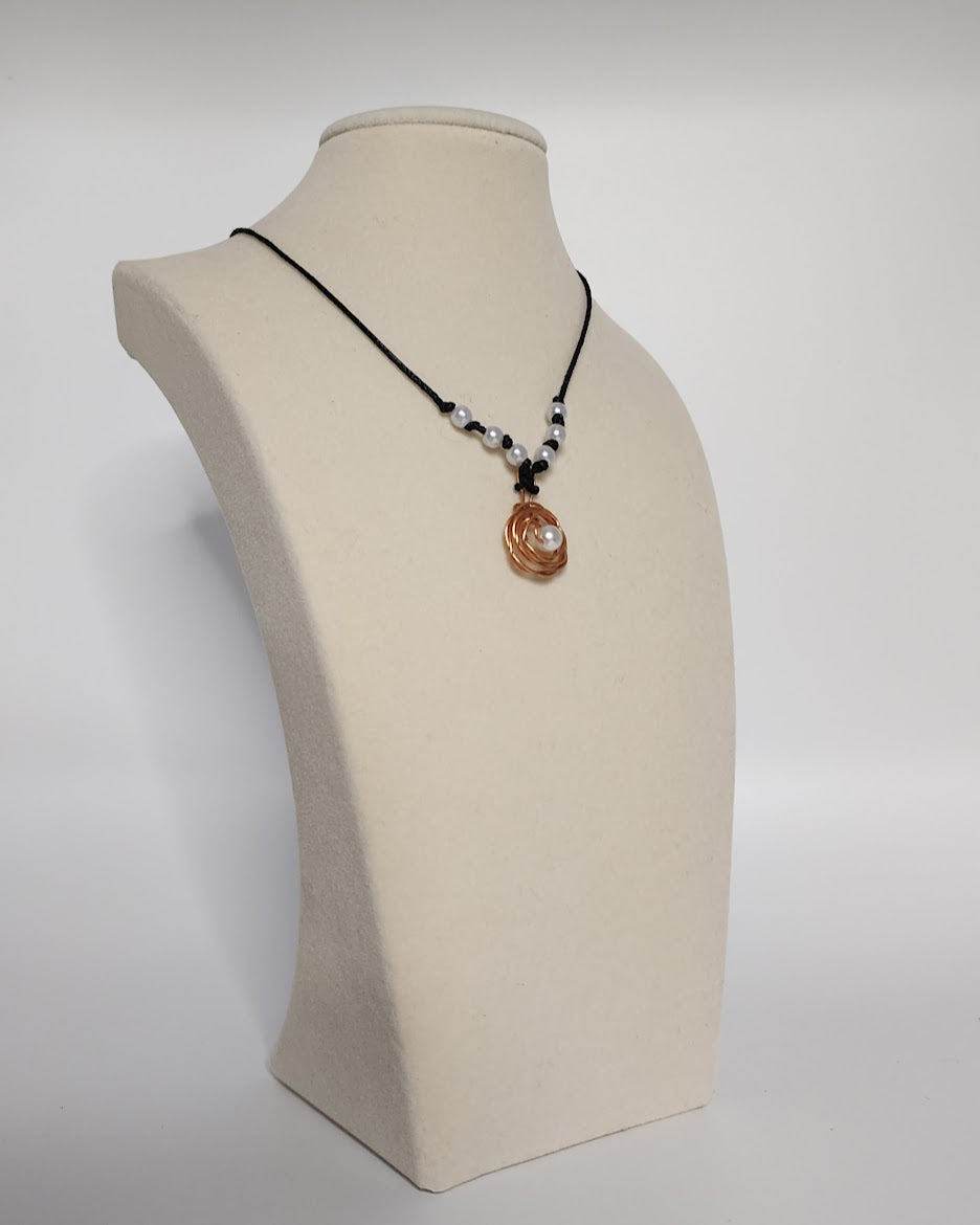 Hand-Wrapped Copper Rose Pearl Necklace