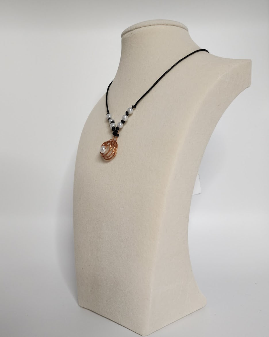 Hand-Wrapped Copper Rose Pearl Necklace
